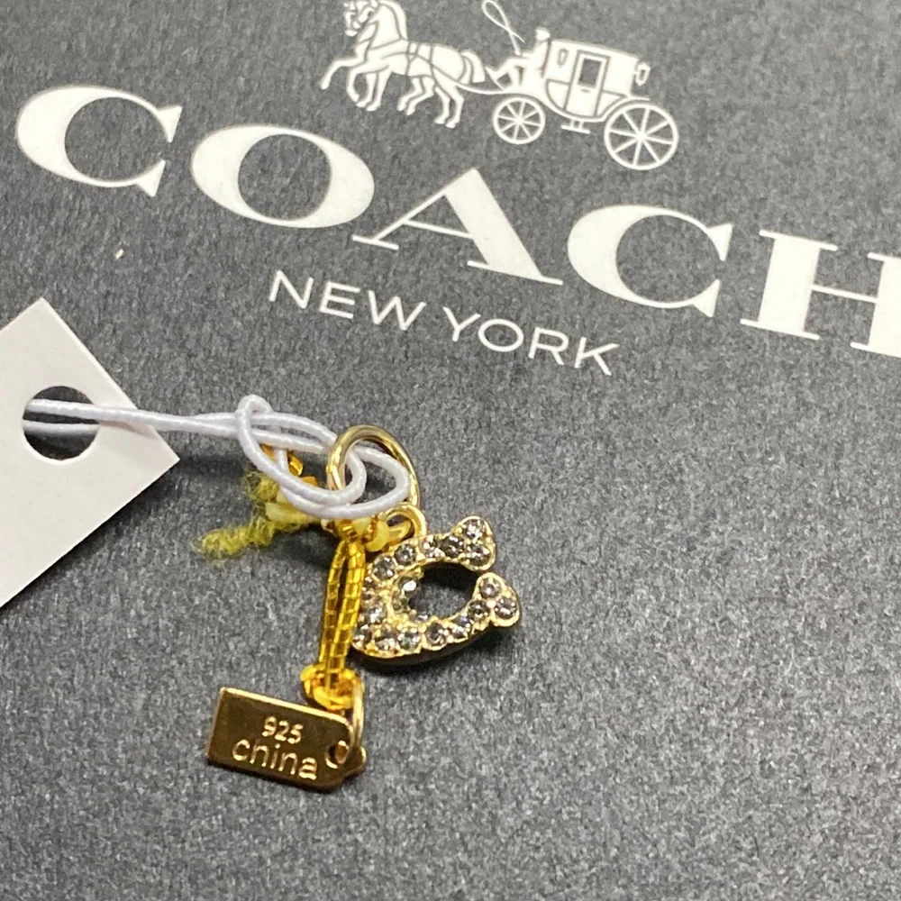 Coach Gold Collectible Pave Signature Charm mini C logo bag charm necklace - Picture 4 of 6